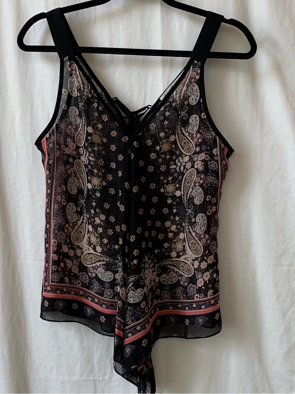 American Rag Black Paisley Handkerchief Style Floral Tie-Back Tank Size Medium